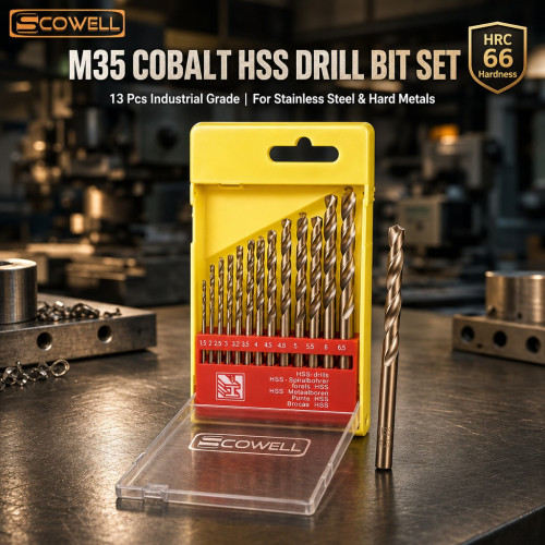 SCOWELL 13Pcs HSS Twist Drill Bit Set, 1.5-6.5mm, HSS Drill Bits Kit for Metal Wood Plastic