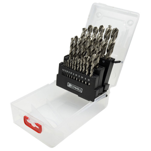 SCOWELL 25Pcs HSS4341 Fully Ground Twist Drill Bit Set DIN338 135° Split Point Metal Drilling