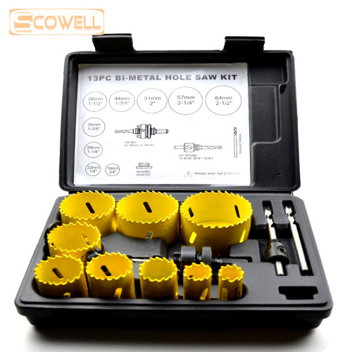 13PC Bi-Metal Hole Saw Kit, SCOWELL Hole Saw Set for Wood Metal Plastic PVC Pipe Cutting