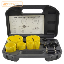 9PC Bi-Metal Hole Saw Kit, SCOWELL Hole Saw Set for Wood Metal Plastic PVC Pipe Cutting