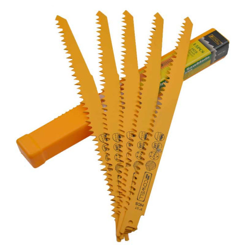 15 Pack SCOWELL S1531L 9.5" HCS Reciprocating Saw Blade 1/2" Universal Shank for Pruning Green Wood, Fuel Wood & PVC Pipe Cutting