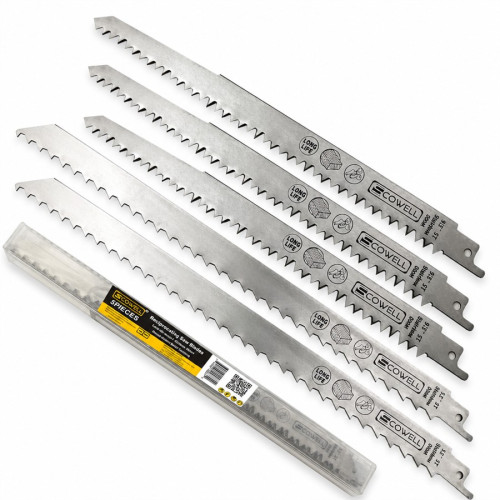 Reciprocating Saw Blades 5Pcs Set, 9.5" 5T & 12" 3T Stainless Steel Sabre Saw Blades for Frozen Meat, Bone, Ice, Wood Pruning