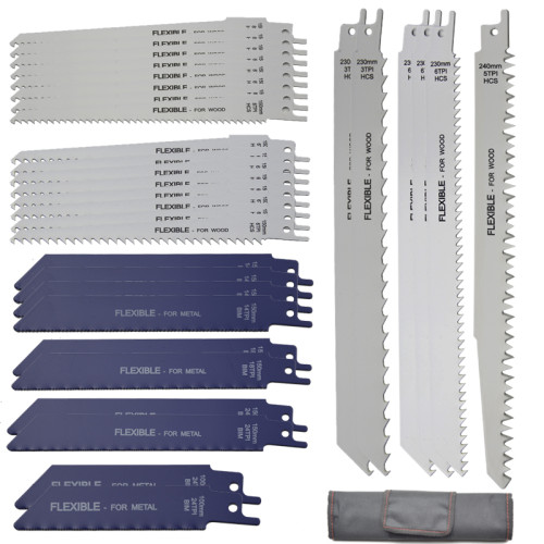 SCOWELL 32Pcs Reciprocating Saw Blade Set, HSS Bi-metal & HCS Sabre Saw Blades with Storage Pouch for Wood & Metal Cutting SCOWELL 32Pcs Reciprocating Saw Blade Set, HSS Bi-metal & HCS Sabre Saw Blades with Storage Pouch for Wood & Metal Cutting