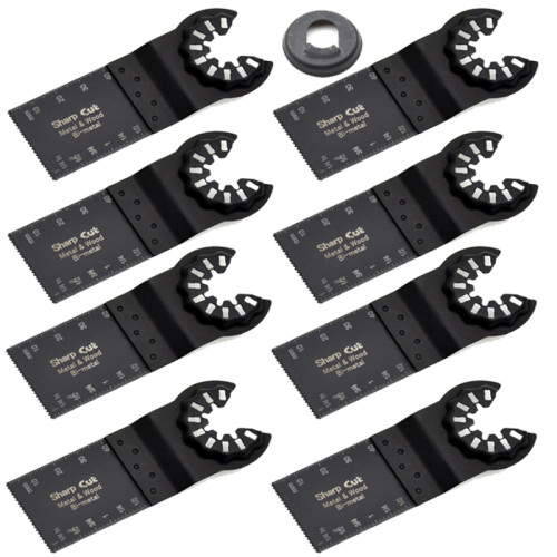 8 Pack 32mm Bi-Metal Starlock Oscillating Multi Tool Straight Saw Blade HSS M42 for Wood With Nails & Soft Metal Cutting